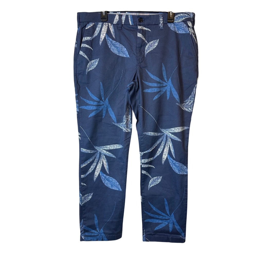 Tommy Hilfiger Chino Pants Mens 38x30 Blue Excellent Tropical Leaf Print Stretch - Picture 3 of 8